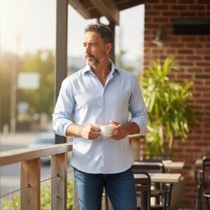 French cuff - Blue Men's Dress Shirt